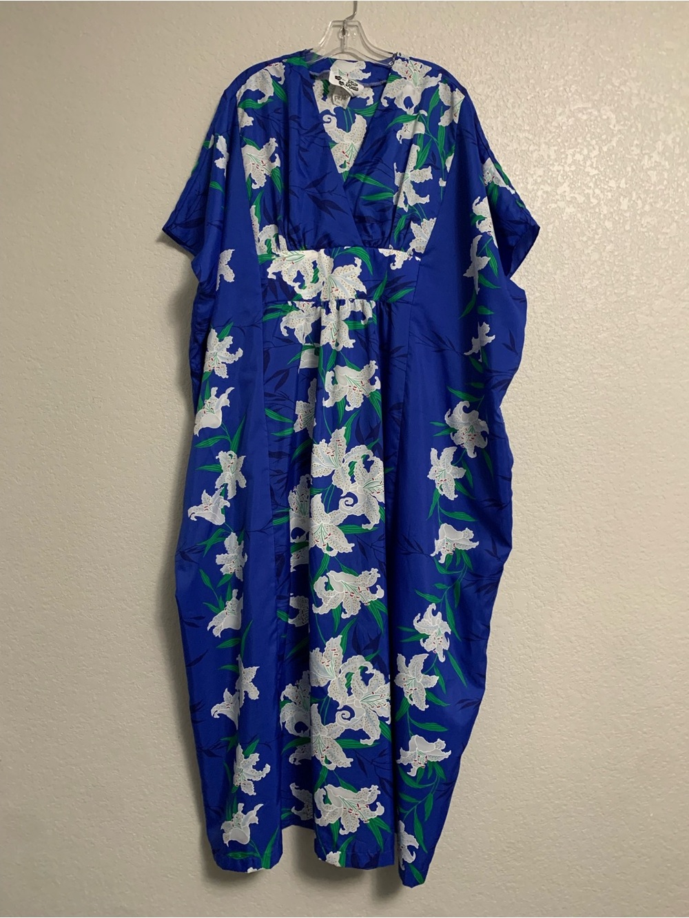 Vtg Hilo Hattie Muumuu Kaftan Maxi Dress Floral Hawaiian Tropical Print One Sz